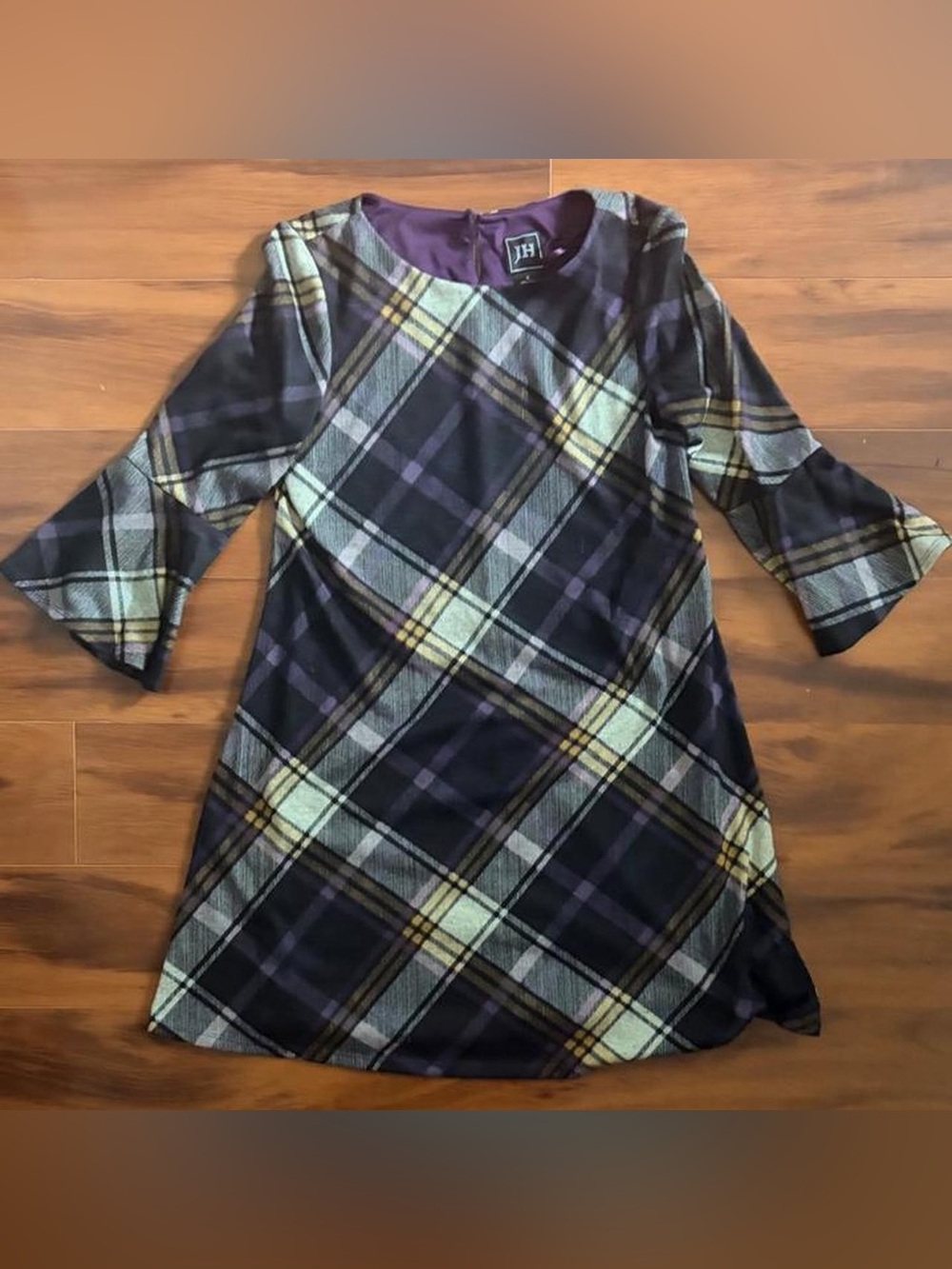 JH Plaid Dress in Purple, Black and Cream